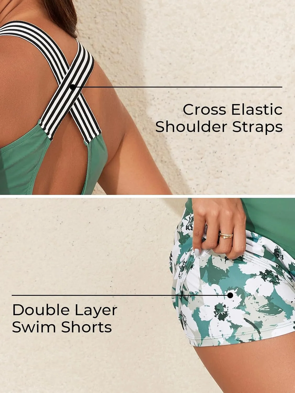 Summer Mae Maternity Two Piece Swimsuit Tankini High Waist Pregnancy Bathing Suit with Pockets Cross Back Swimwear