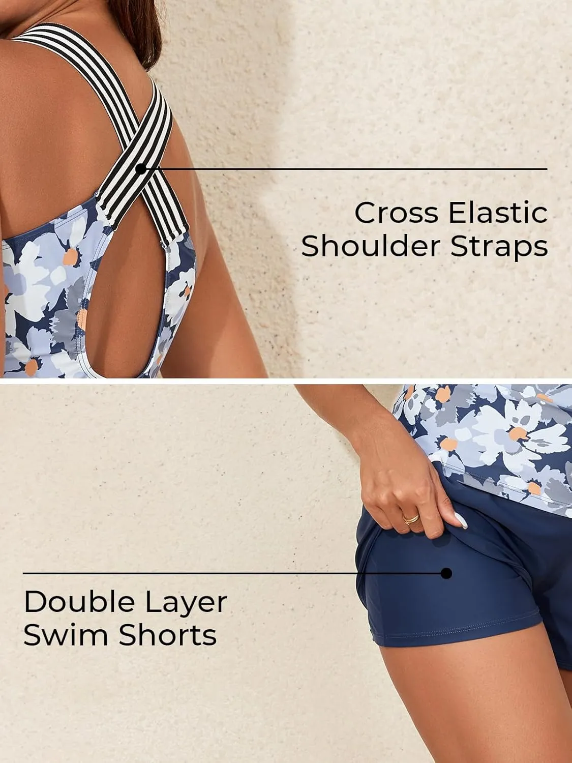 Summer Mae Maternity Two Piece Swimsuit Tankini High Waist Pregnancy Bathing Suit with Pockets Cross Back Swimwear