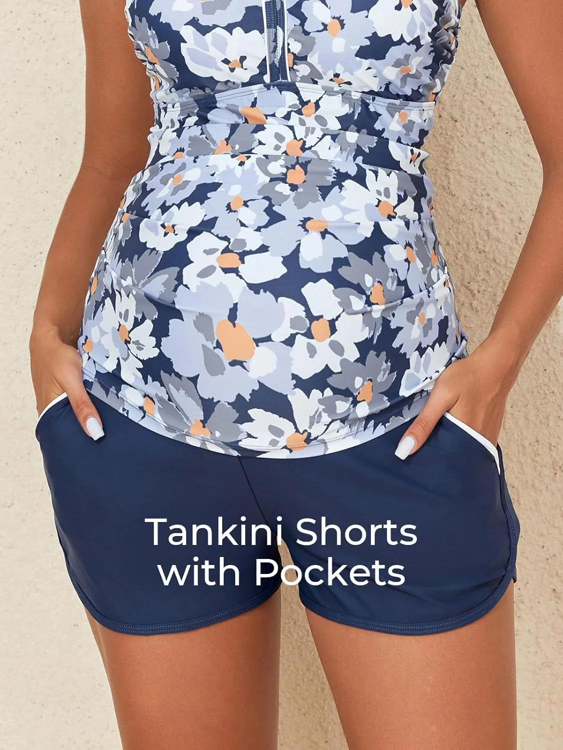 Summer Mae Maternity Two Piece Swimsuit Tankini High Waist Pregnancy Bathing Suit with Pockets Cross Back Swimwear
