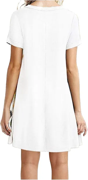 Summer T Shirt Dresses for Women Casual Side Slit Short Sleeve Crew Neck Solid Color Beach Mini Shift Dress