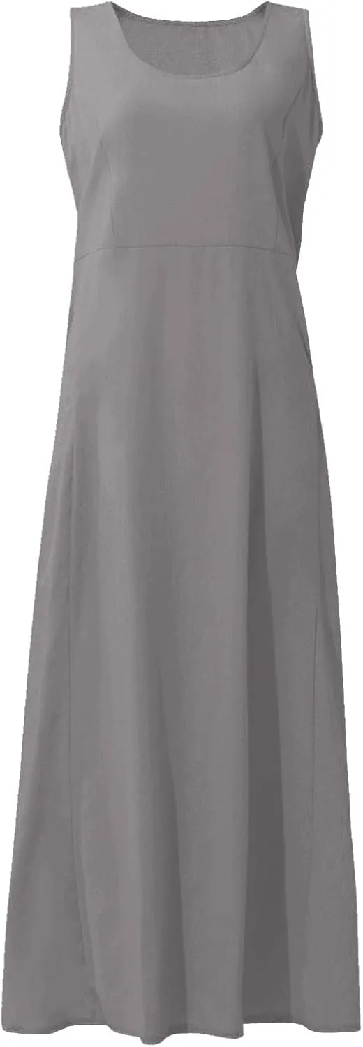 Sundresses for Women 2025 Vacation Plus Size Linen Maxi Dress Flwoy Summer Boho Beach Tank Dress with Pockets