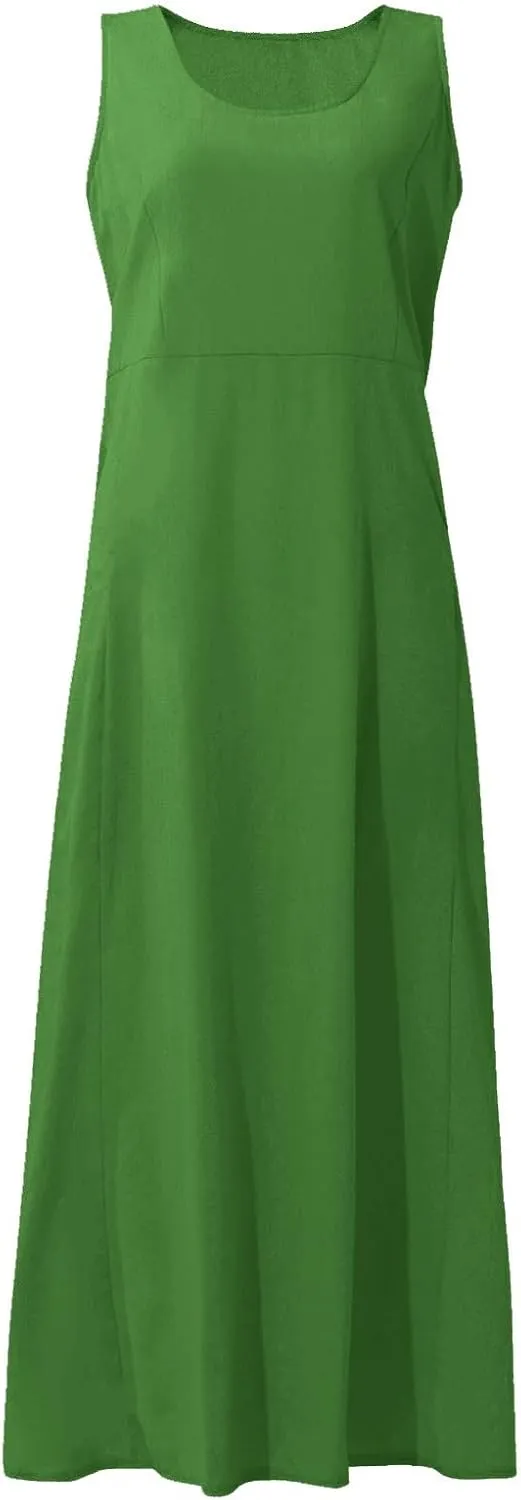 Sundresses for Women 2025 Vacation Plus Size Linen Maxi Dress Flwoy Summer Boho Beach Tank Dress with Pockets