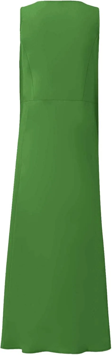 Sundresses for Women 2025 Vacation Plus Size Linen Maxi Dress Flwoy Summer Boho Beach Tank Dress with Pockets