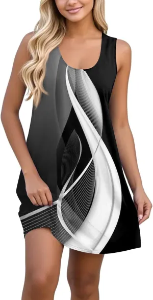 Sundresses for Women Tank Dress Spring Short Dress Sleeveless Gradient Color Fashion Vest Dresses Summer with Pocket