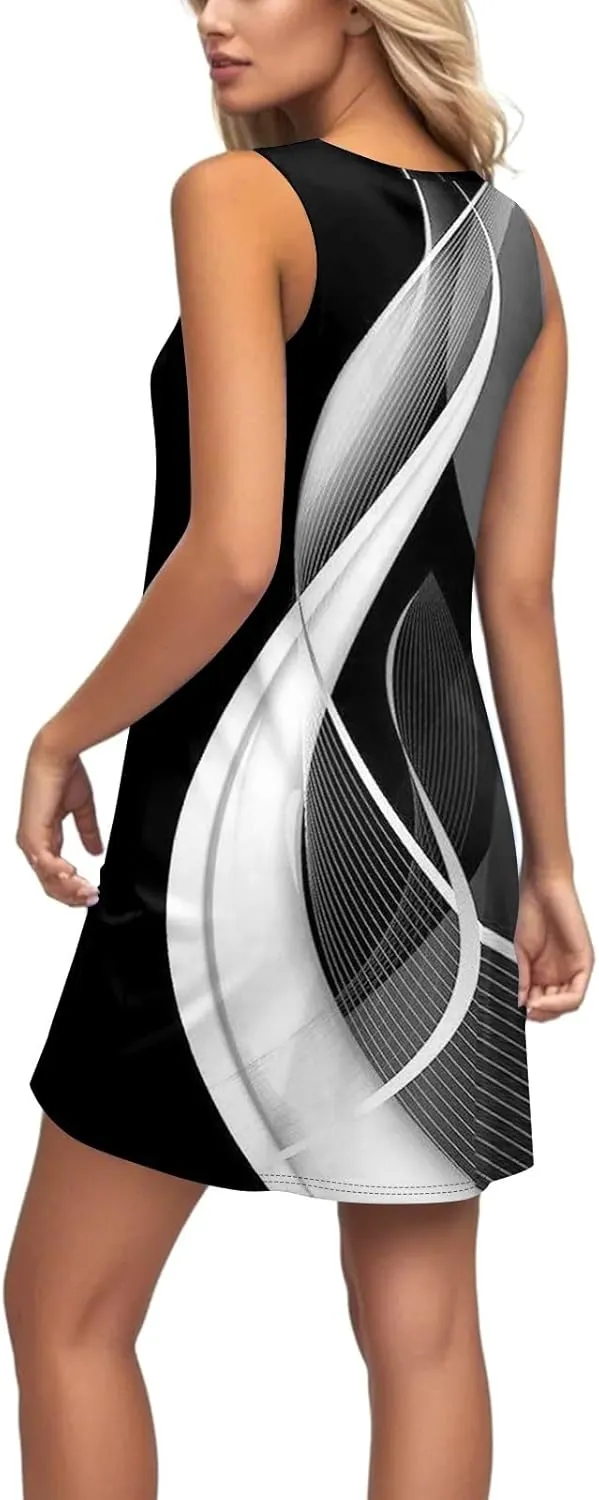 Sundresses for Women Tank Dress Spring Short Dress Sleeveless Gradient Color Fashion Vest Dresses Summer with Pocket