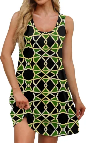 Sundresses for Women Tank Dress Summer Beach Dress Cover Up Short Dresses Sleeveless Cute Floral Dresses with Pocket