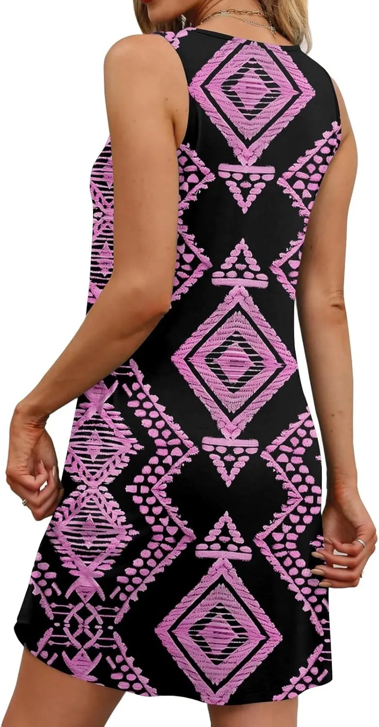 Sundresses for Women Tank Dress Summer Beach Dress Cover Up Short Dresses Sleeveless Cute Floral Dresses with Pocket