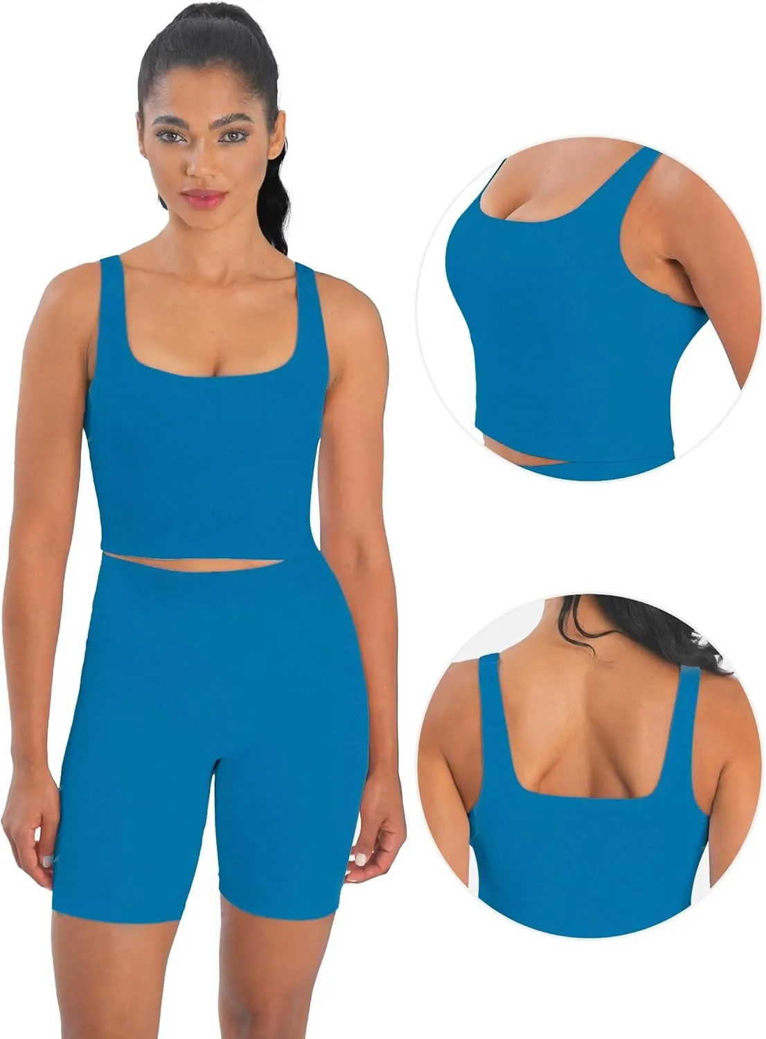 Sunzfly Women Square Neck Sport Bra with Removable Pads, Built-in Bra Crop Tank Top Summer Sleeveless Camisole Workout Yoga