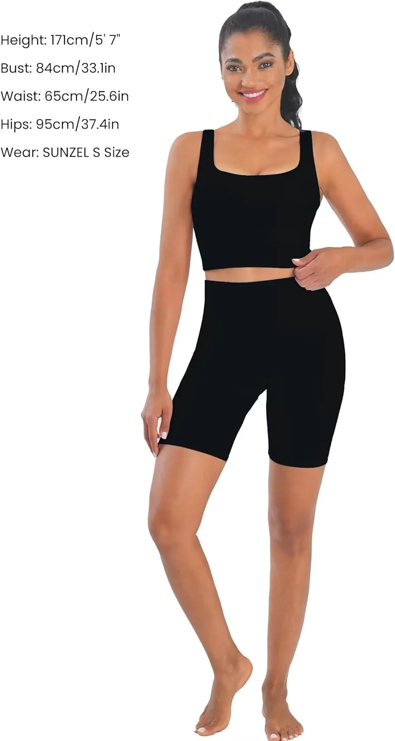 Sunzfly Women Square Neck Sport Bra with Removable Pads, Built-in Bra Crop Tank Top Summer Sleeveless Camisole Workout Yoga