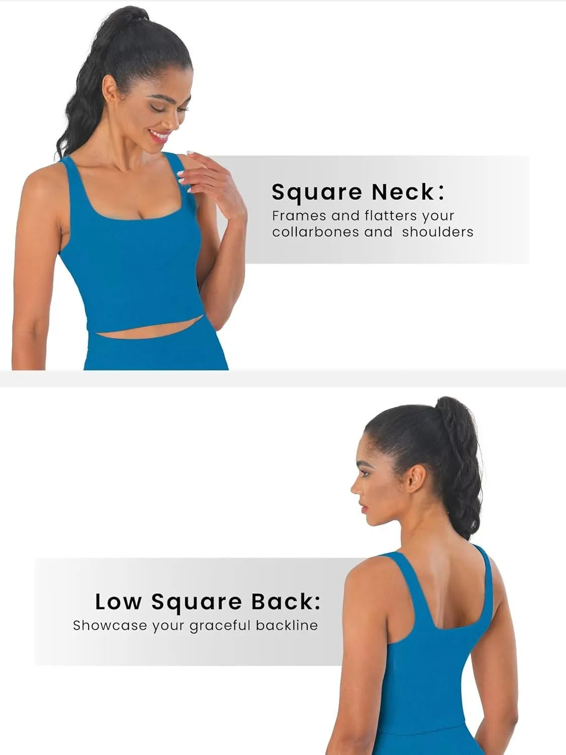 Sunzfly Women Square Neck Sport Bra with Removable Pads, Built-in Bra Crop Tank Top Summer Sleeveless Camisole Workout Yoga