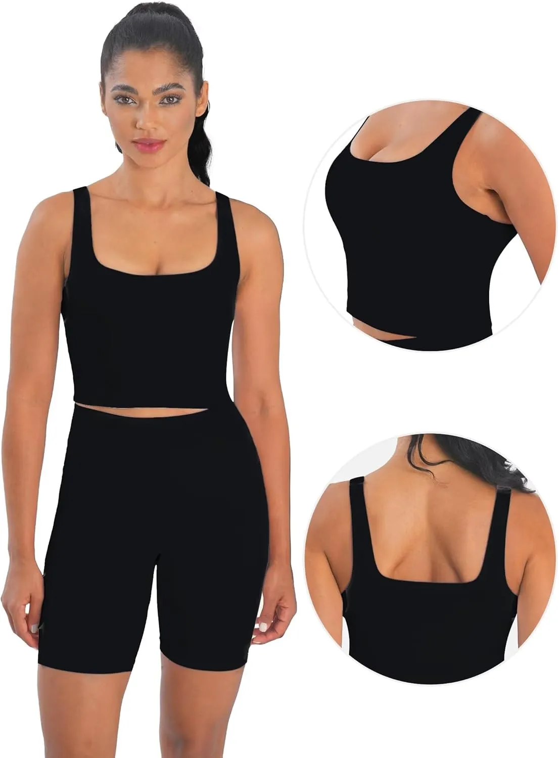 Sunzfly Women Square Neck Sport Bra with Removable Pads, Built-in Bra Crop Tank Top Summer Sleeveless Camisole Workout Yoga