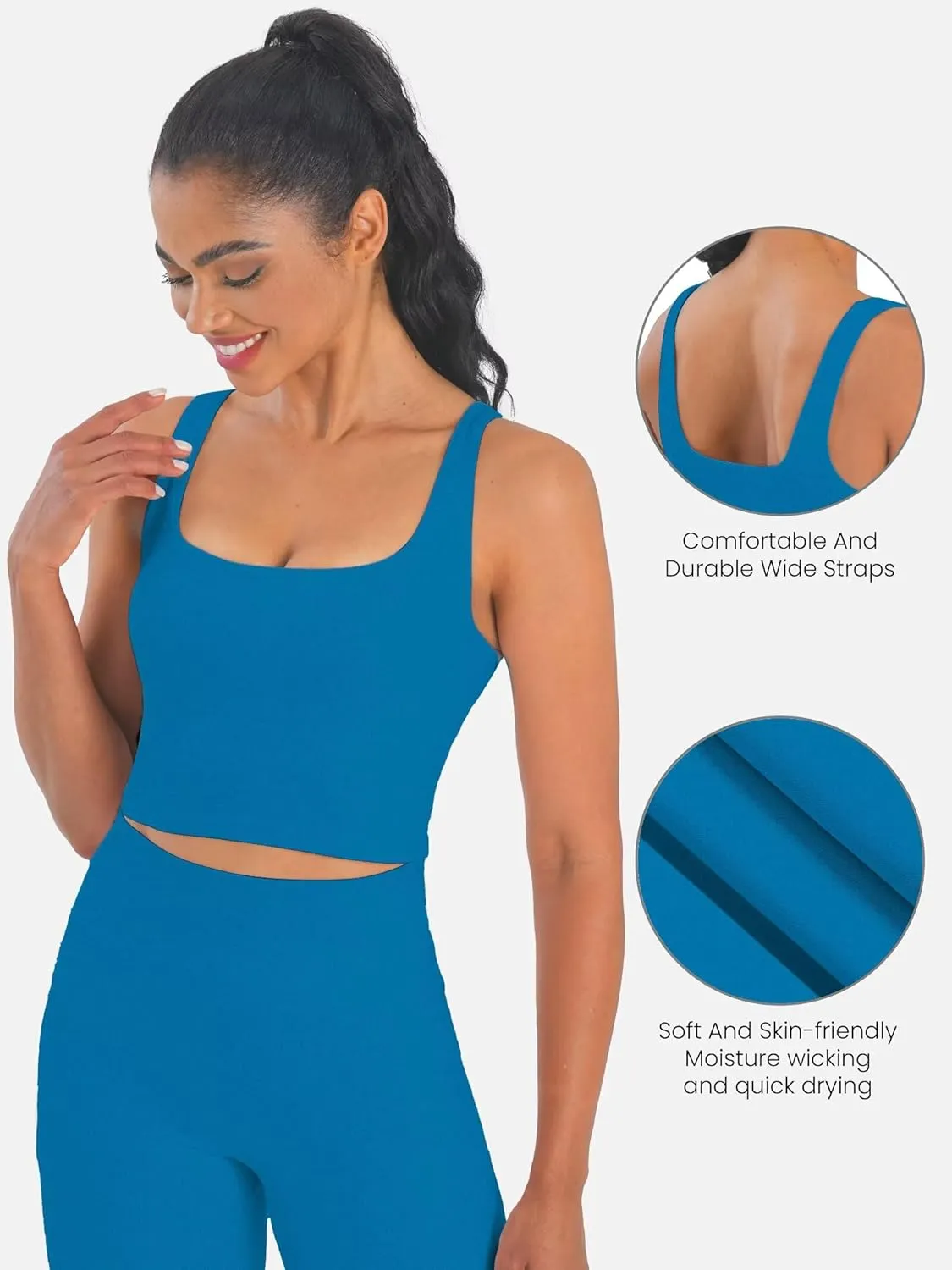 Sunzfly Women Square Neck Sport Bra with Removable Pads, Built-in Bra Crop Tank Top Summer Sleeveless Camisole Workout Yoga