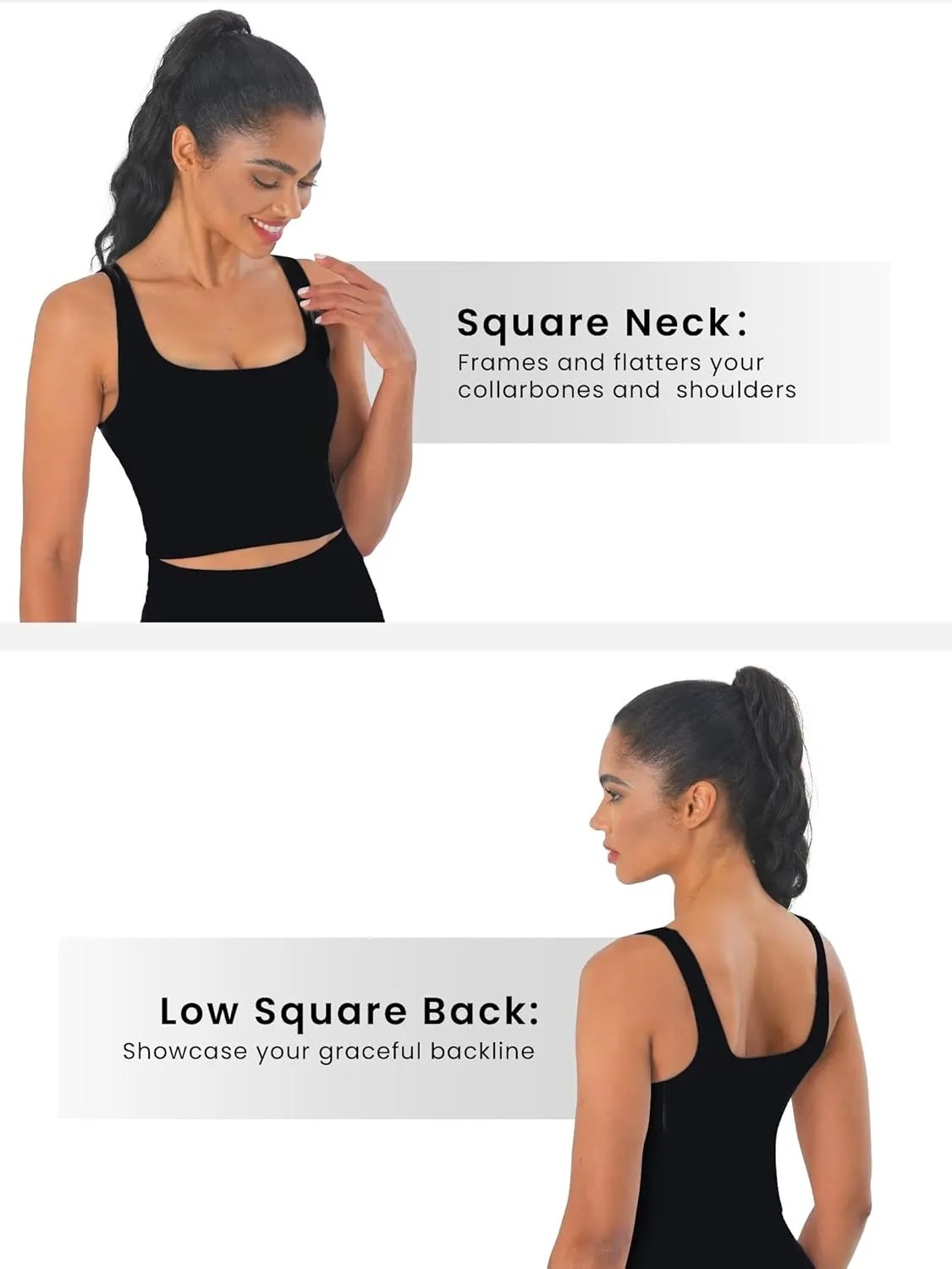 Sunzfly Women Square Neck Sport Bra with Removable Pads, Built-in Bra Crop Tank Top Summer Sleeveless Camisole Workout Yoga