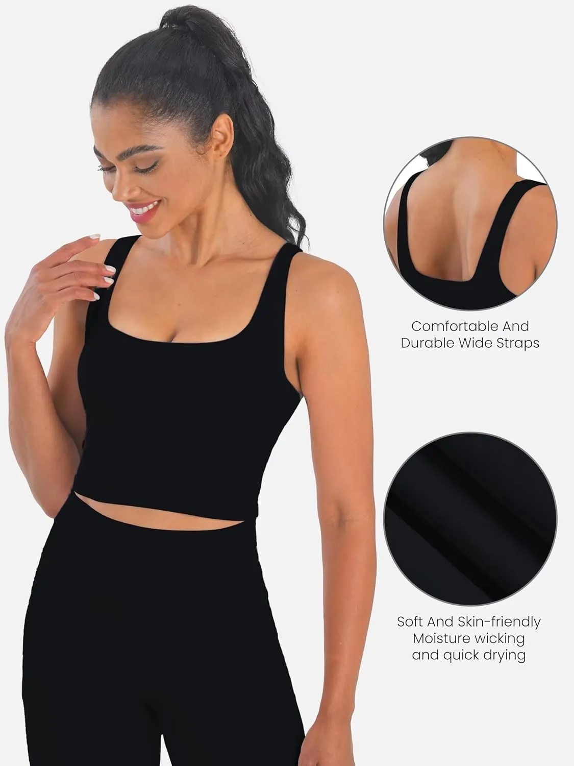 Sunzfly Women Square Neck Sport Bra with Removable Pads, Built-in Bra Crop Tank Top Summer Sleeveless Camisole Workout Yoga