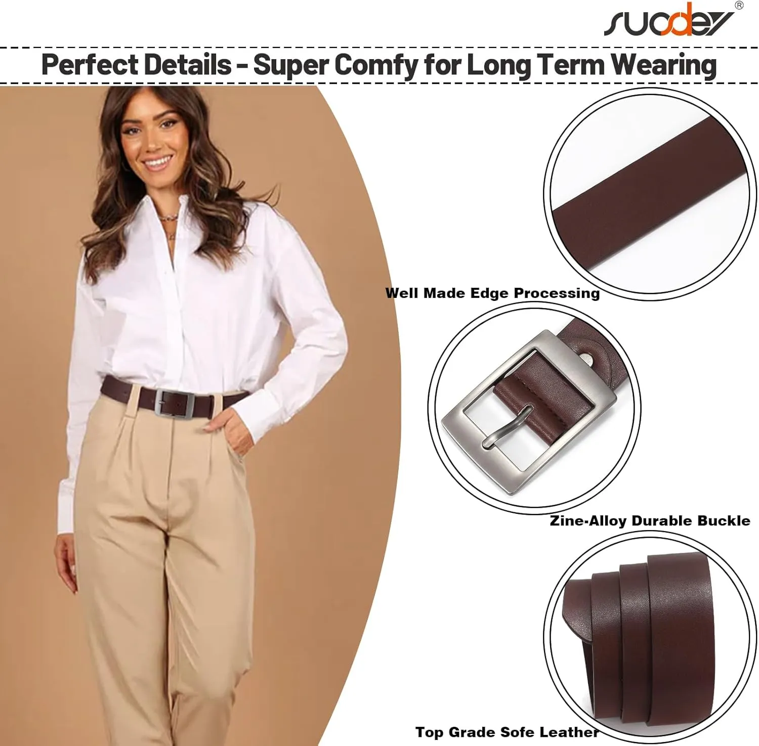SUOSDEY Fashion Womens Leather Belts,Wide Waist Belt with Pin Buckle for Jeans Pants Dresses,1.5" width