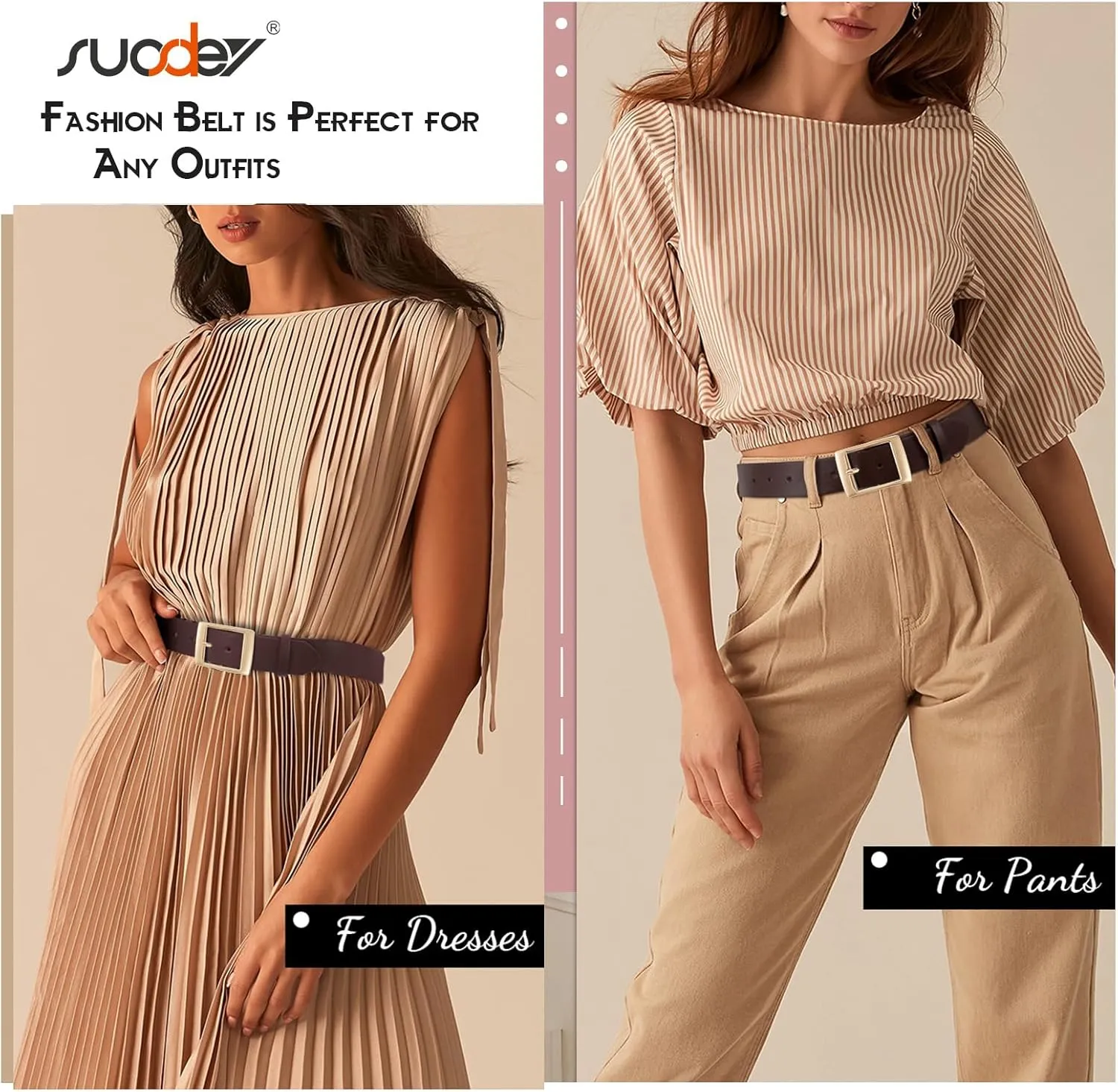 SUOSDEY Fashion Womens Leather Belts,Wide Waist Belt with Pin Buckle for Jeans Pants Dresses,1.5" width