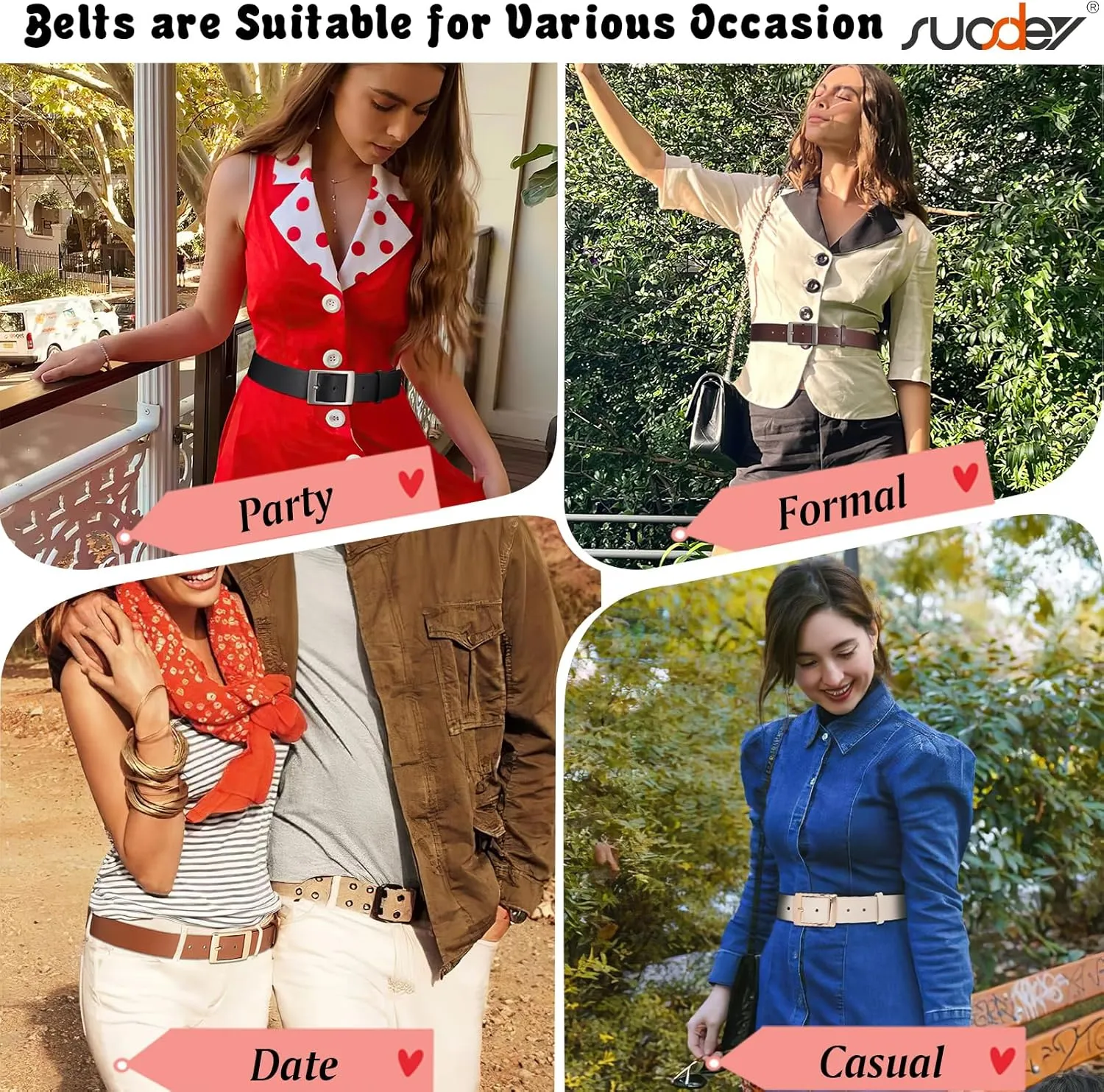 SUOSDEY Fashion Womens Leather Belts,Wide Waist Belt with Pin Buckle for Jeans Pants Dresses,1.5" width