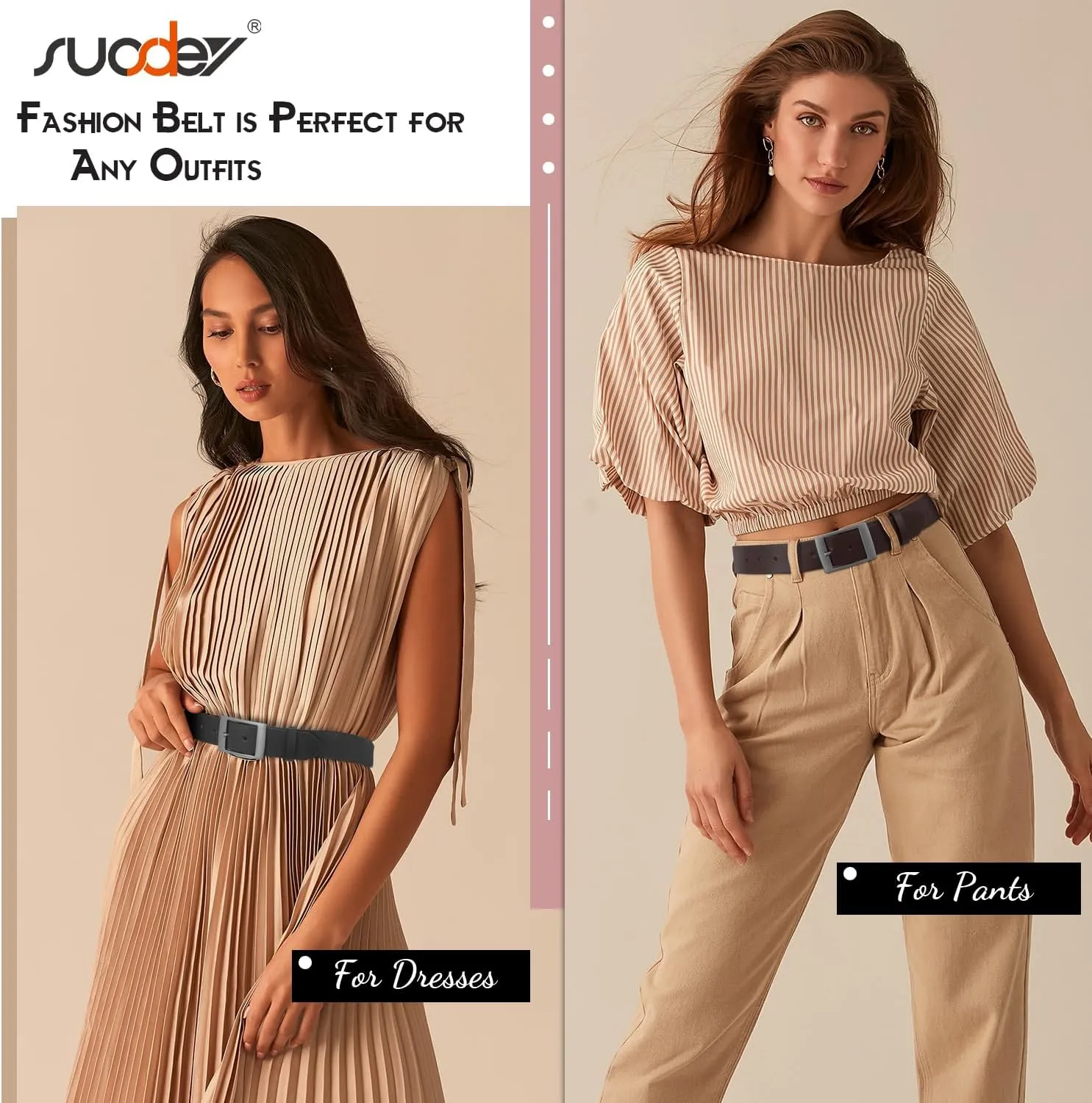 SUOSDEY Fashion Womens Leather Belts,Wide Waist Belt with Pin Buckle for Jeans Pants Dresses,1.5" width