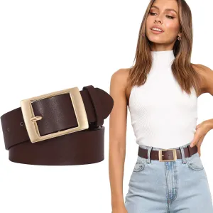 SUOSDEY Fashion Womens Leather Belts,Wide Waist Belt with Pin Buckle for Jeans Pants Dresses,1.5" width