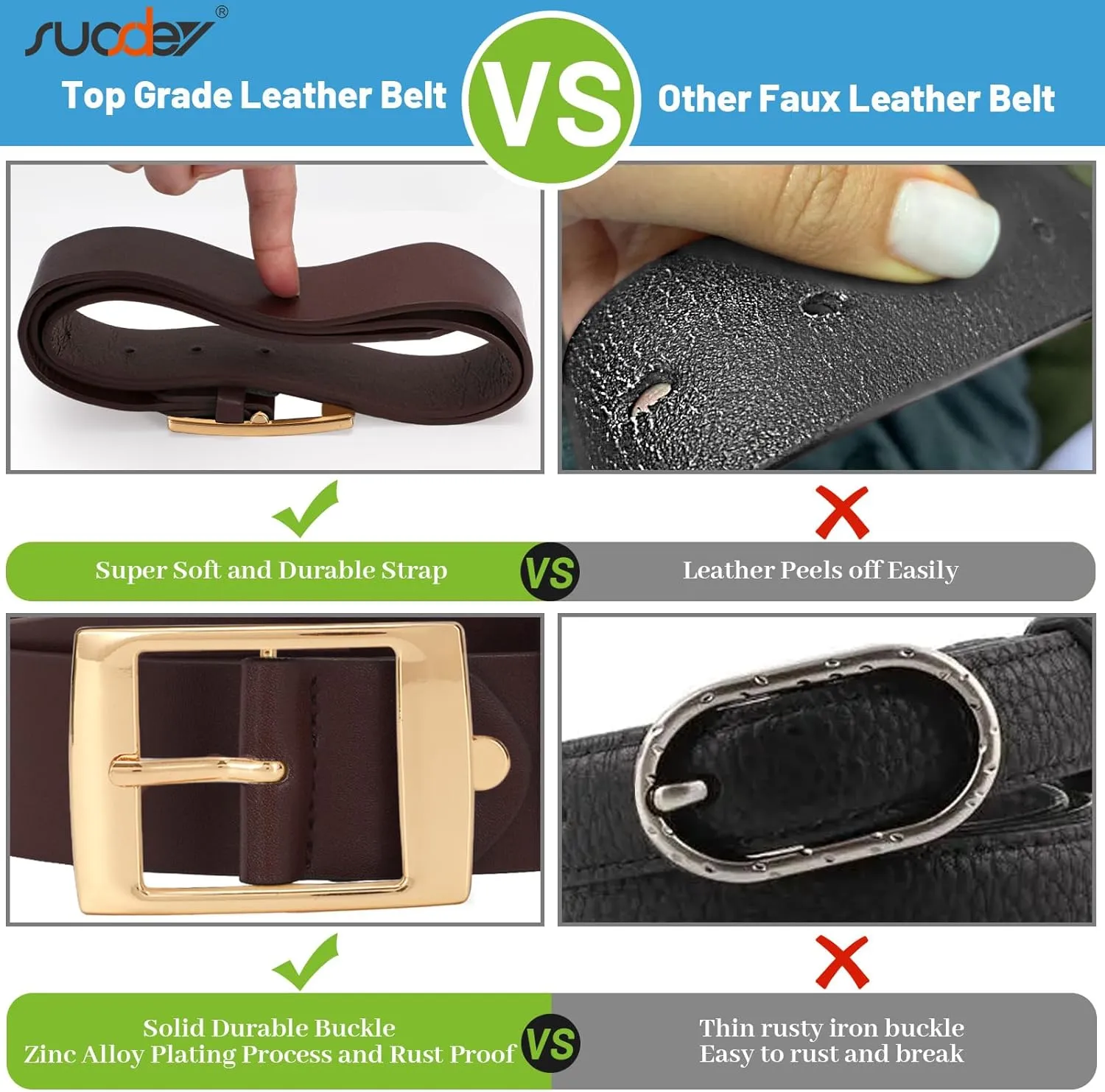 SUOSDEY Fashion Womens Leather Belts,Wide Waist Belt with Pin Buckle for Jeans Pants Dresses,1.5" width