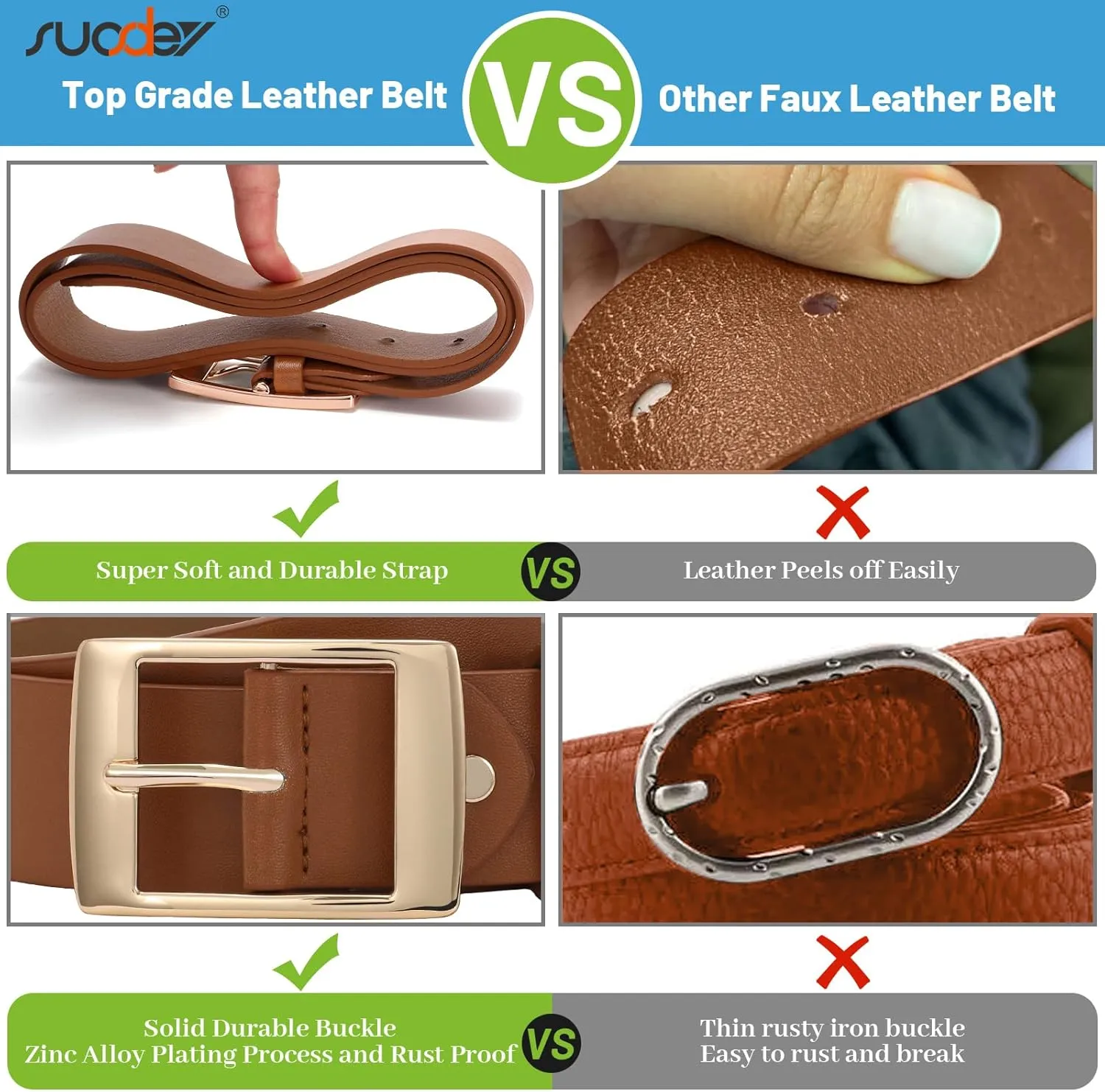SUOSDEY Fashion Womens Leather Belts,Wide Waist Belt with Pin Buckle for Jeans Pants Dresses,1.5" width