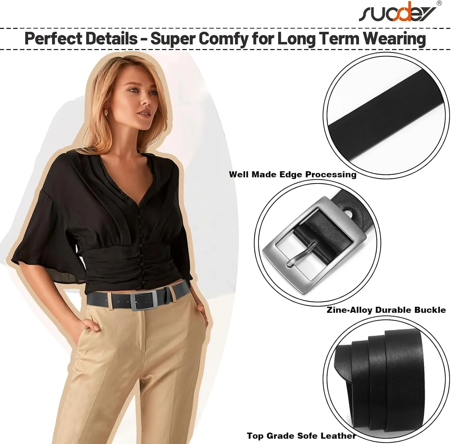 SUOSDEY Fashion Womens Leather Belts,Wide Waist Belt with Pin Buckle for Jeans Pants Dresses,1.5" width