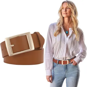 SUOSDEY Fashion Womens Leather Belts,Wide Waist Belt with Pin Buckle for Jeans Pants Dresses,1.5" width
