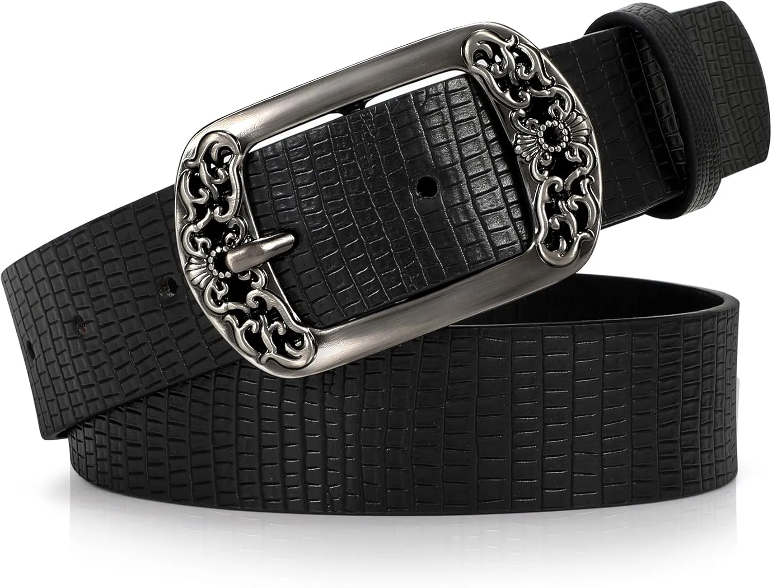 SUOSDEY Womens Leather Belts Western Vintage Women's Belt with Engraved Buckle Ladies Belt for Jeans Pants