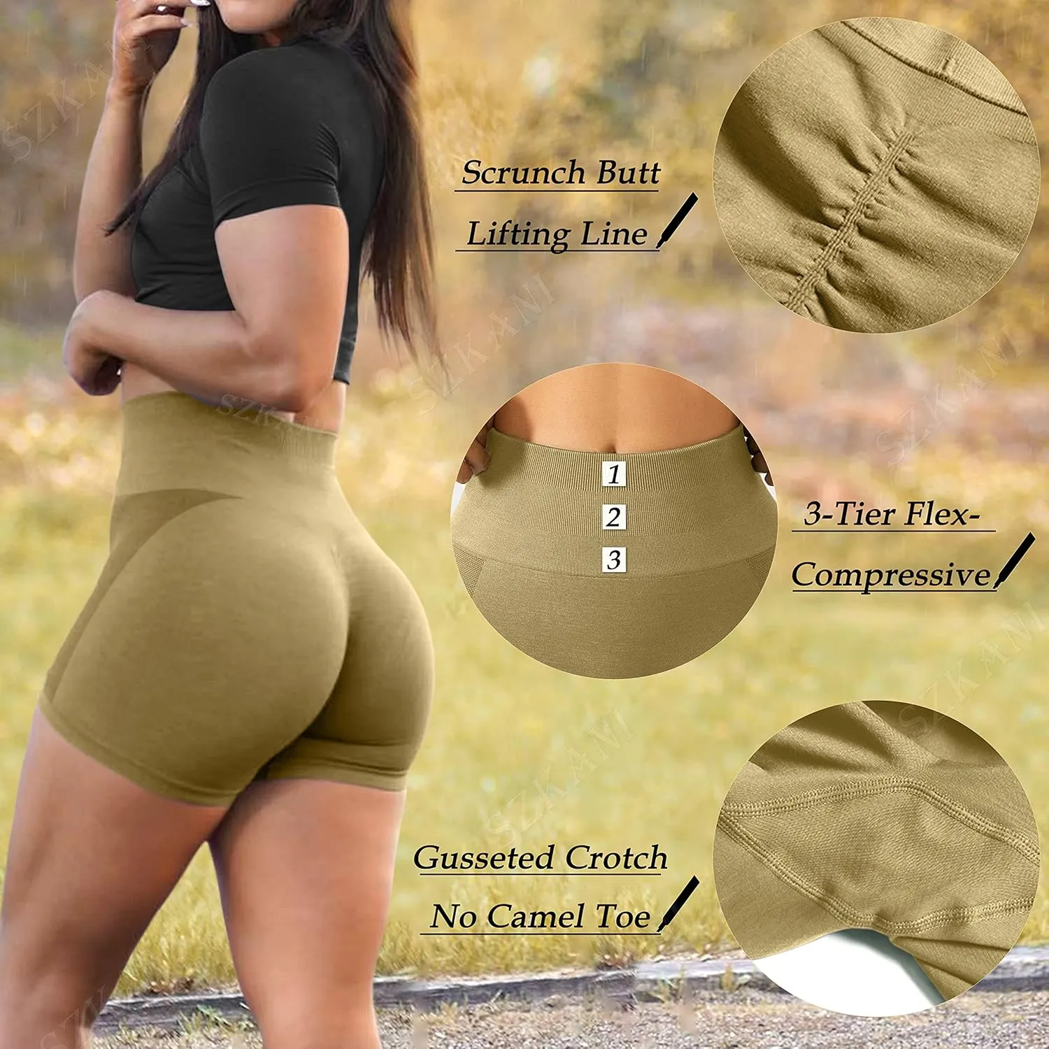 SZKANI Butt Lifting Workout Shorts for Women Booty Seamless Scrunch Butt Gym Shorts High Waist Yoga Biker Shorts