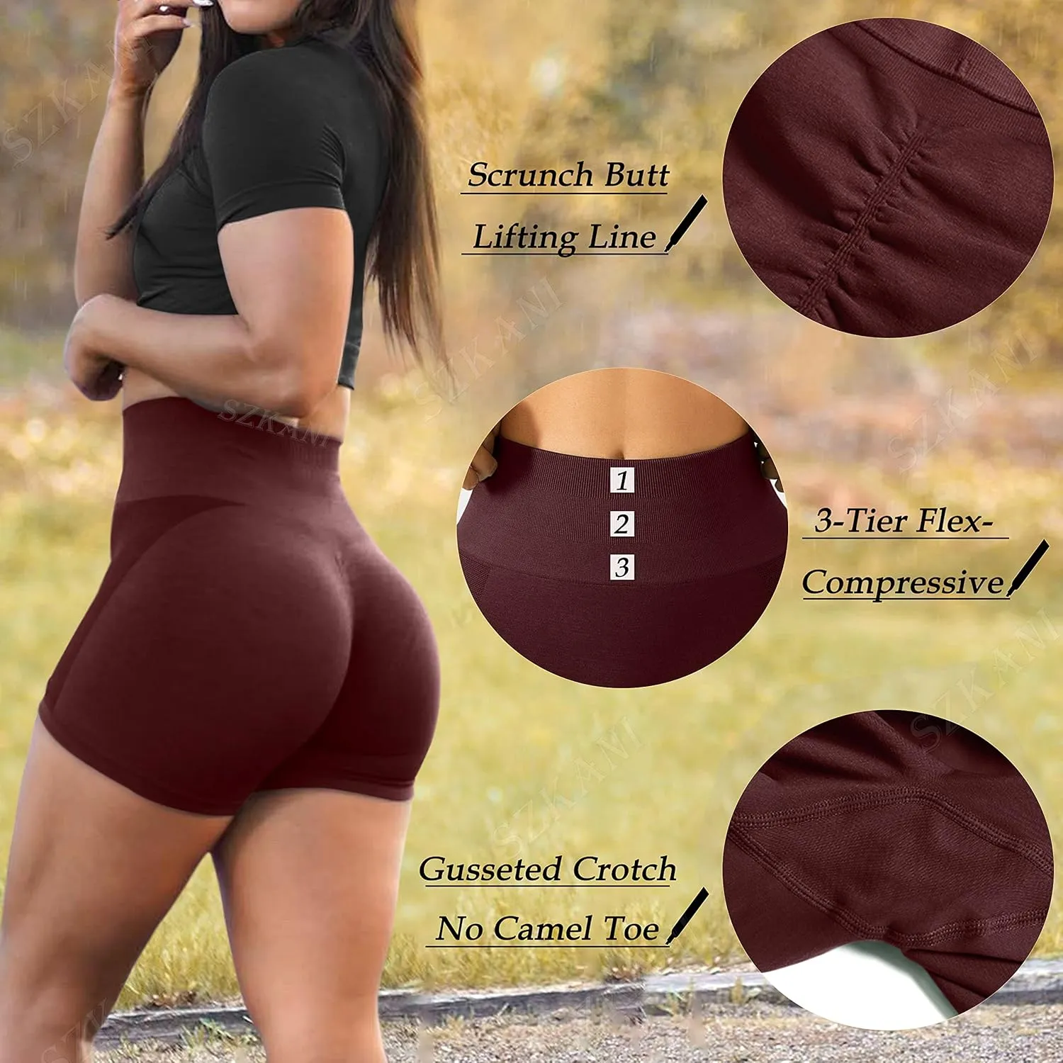 SZKANI Butt Lifting Workout Shorts for Women Booty Seamless Scrunch Butt Gym Shorts High Waist Yoga Biker Shorts