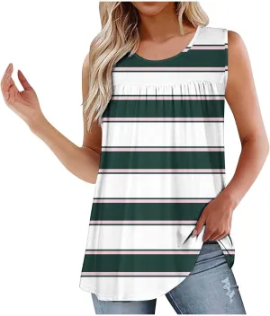 Tank Tops for Women 2025 Striped Print Crewneck Sleeveless Tunic Shirts Trendy Casual Comfy Summer Yaga Camisole