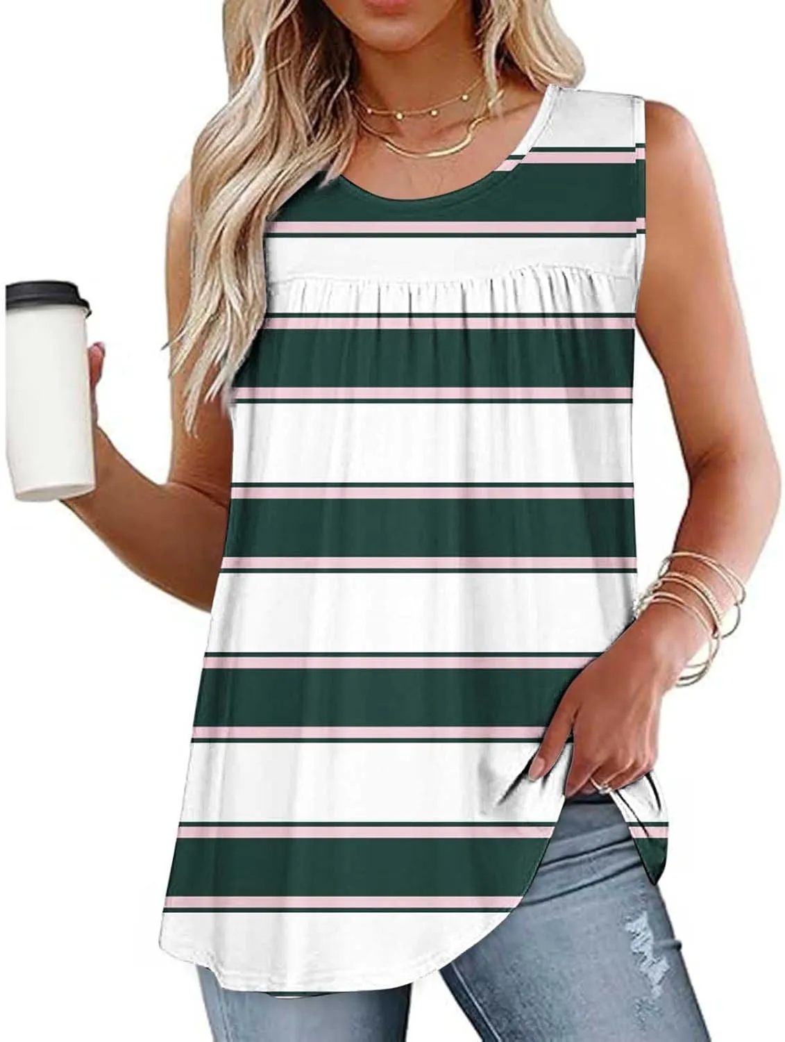 Tank Tops for Women 2025 Striped Print Crewneck Sleeveless Tunic Shirts Trendy Casual Comfy Summer Yaga Camisole
