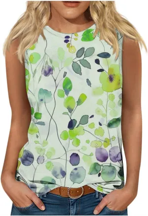 Tank Tops for Women Trendy Colorblock Printed Sleeveless Crew Neck Camisole Casual Trendy Vacation Tunic Shirts 2025
