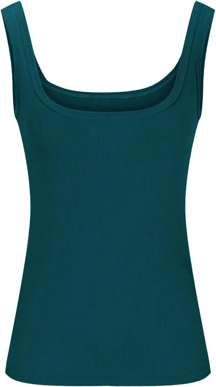 Tank Tops with Built in Bra for Women Comfy Loose Knitted Solid Scoop Neck Camisole Trendy Soft Sleeveless Tank 2025