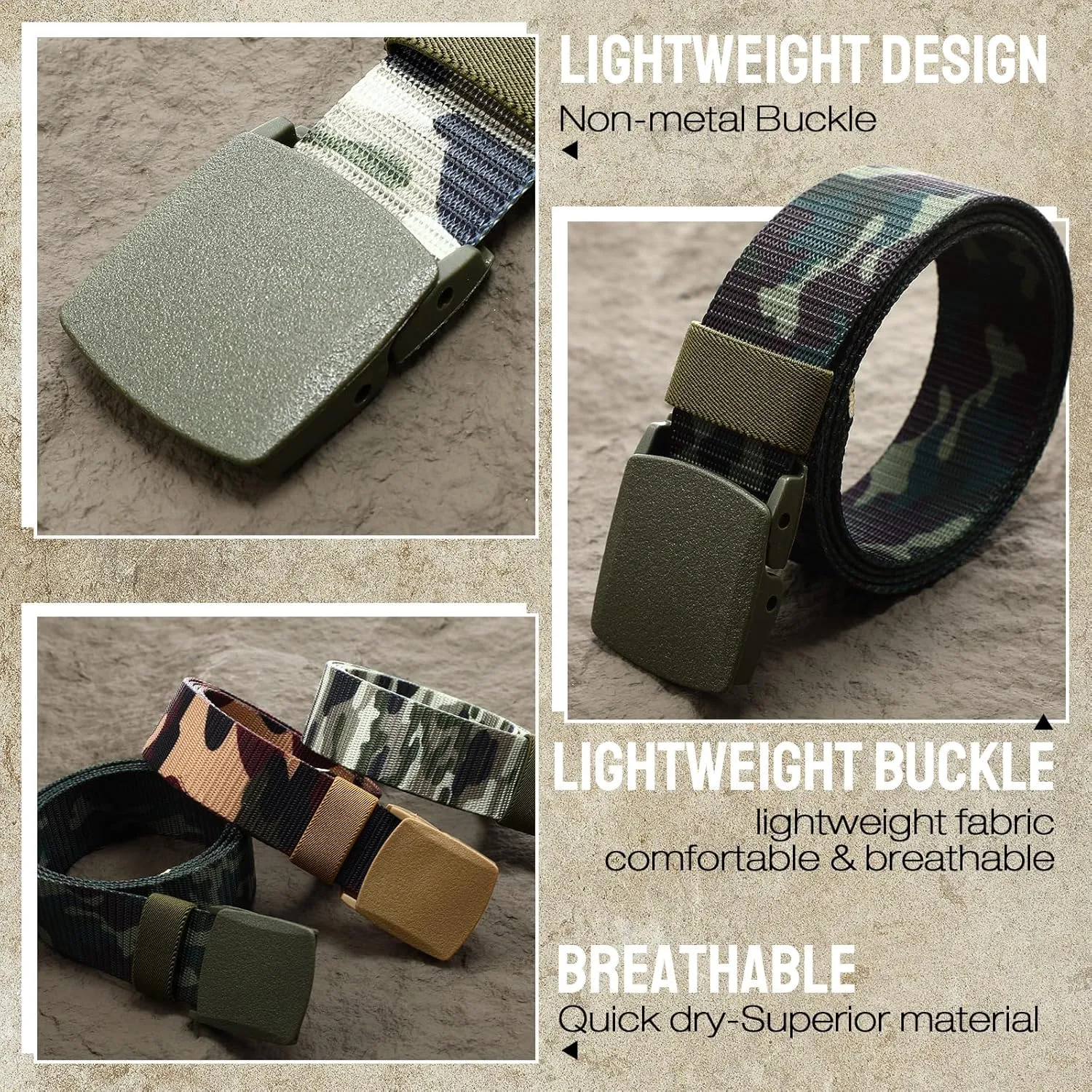 Tarpop 10 Pack Nylon Military Belts for Men Canvas Web Woven Waist Breathable Nylon Belt for Men, 47 Inch