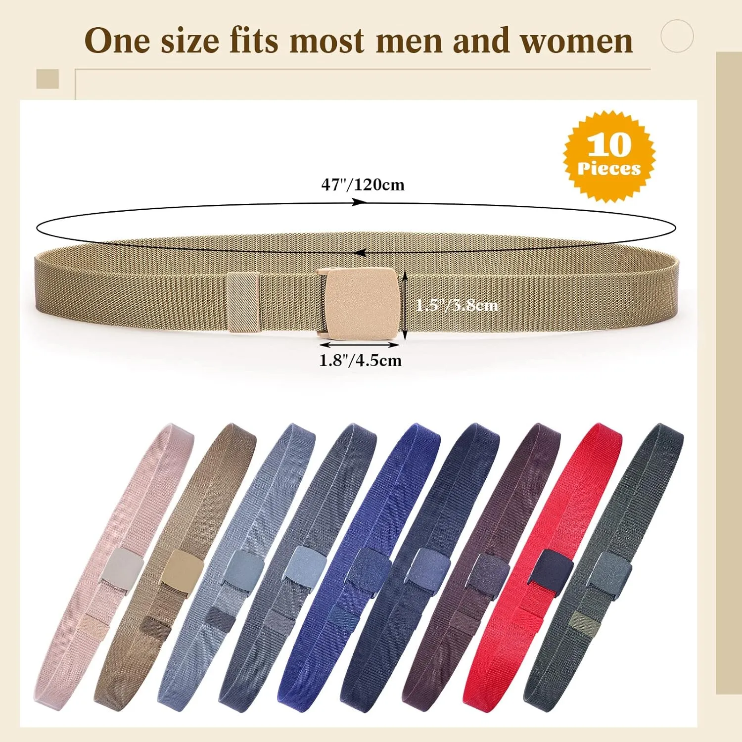 Tarpop 10 Pack Nylon Military Belts for Men Canvas Web Woven Waist Breathable Nylon Belt for Men, 47 Inch