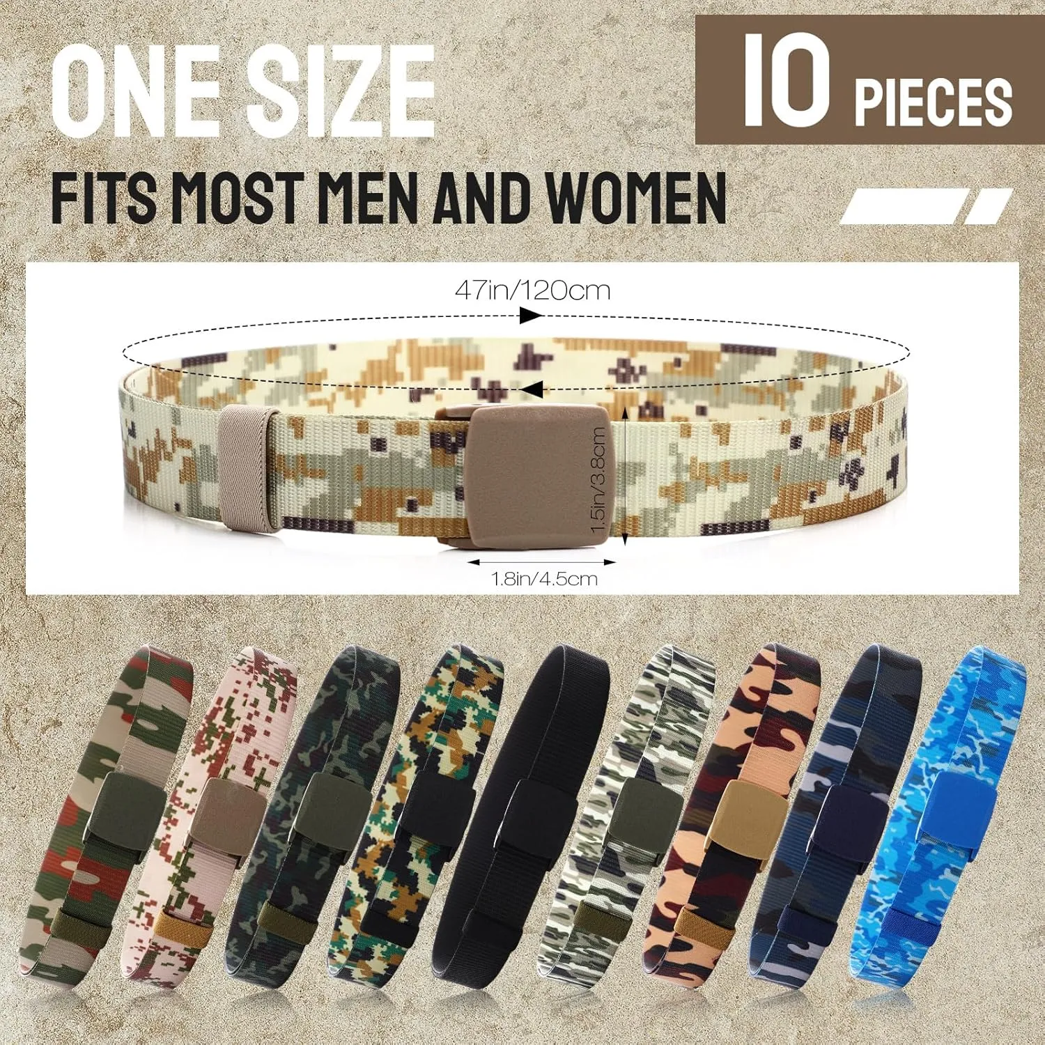 Tarpop 10 Pack Nylon Military Belts for Men Canvas Web Woven Waist Breathable Nylon Belt for Men, 47 Inch
