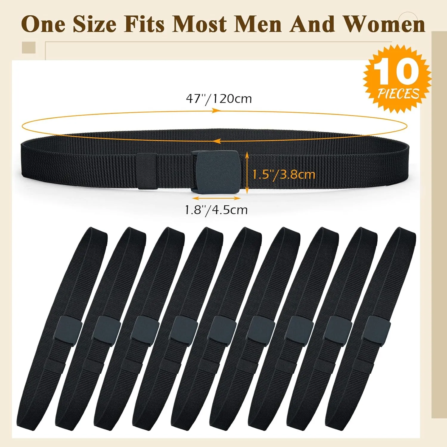 Tarpop 10 Pack Nylon Military Belts for Men Canvas Web Woven Waist Breathable Nylon Belt for Men, 47 Inch