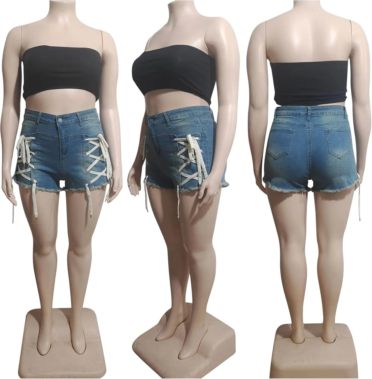 Tcremisa Womens Fashion Skinny Drawstring Denim Shorts High Waisted Y2k Lace-Up Bodycon Cargo Jean Shorts