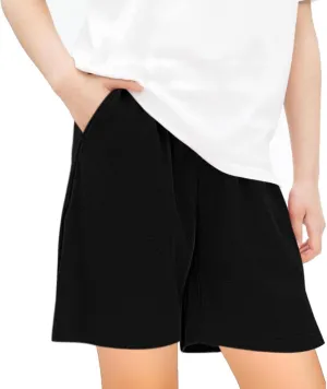 Teen Girls Preppy Athletic Shorts High Waist Elastic Sports Shorts Solid Quick Dry Running Shorts Pants with Pockets