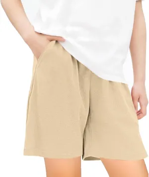 Teen Girls Preppy Athletic Shorts High Waist Elastic Sports Shorts Solid Quick Dry Running Shorts Pants with Pockets