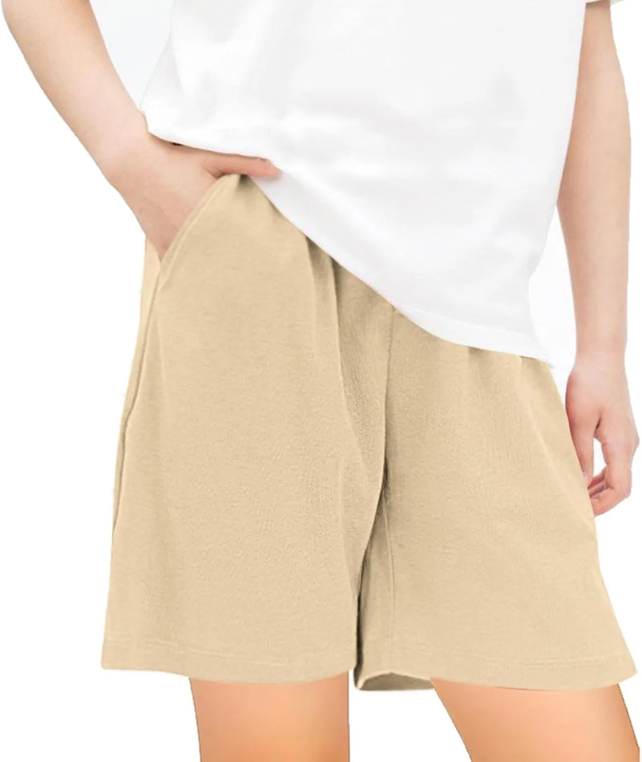 Teen Girls Preppy Athletic Shorts High Waist Elastic Sports Shorts Solid Quick Dry Running Shorts Pants with Pockets