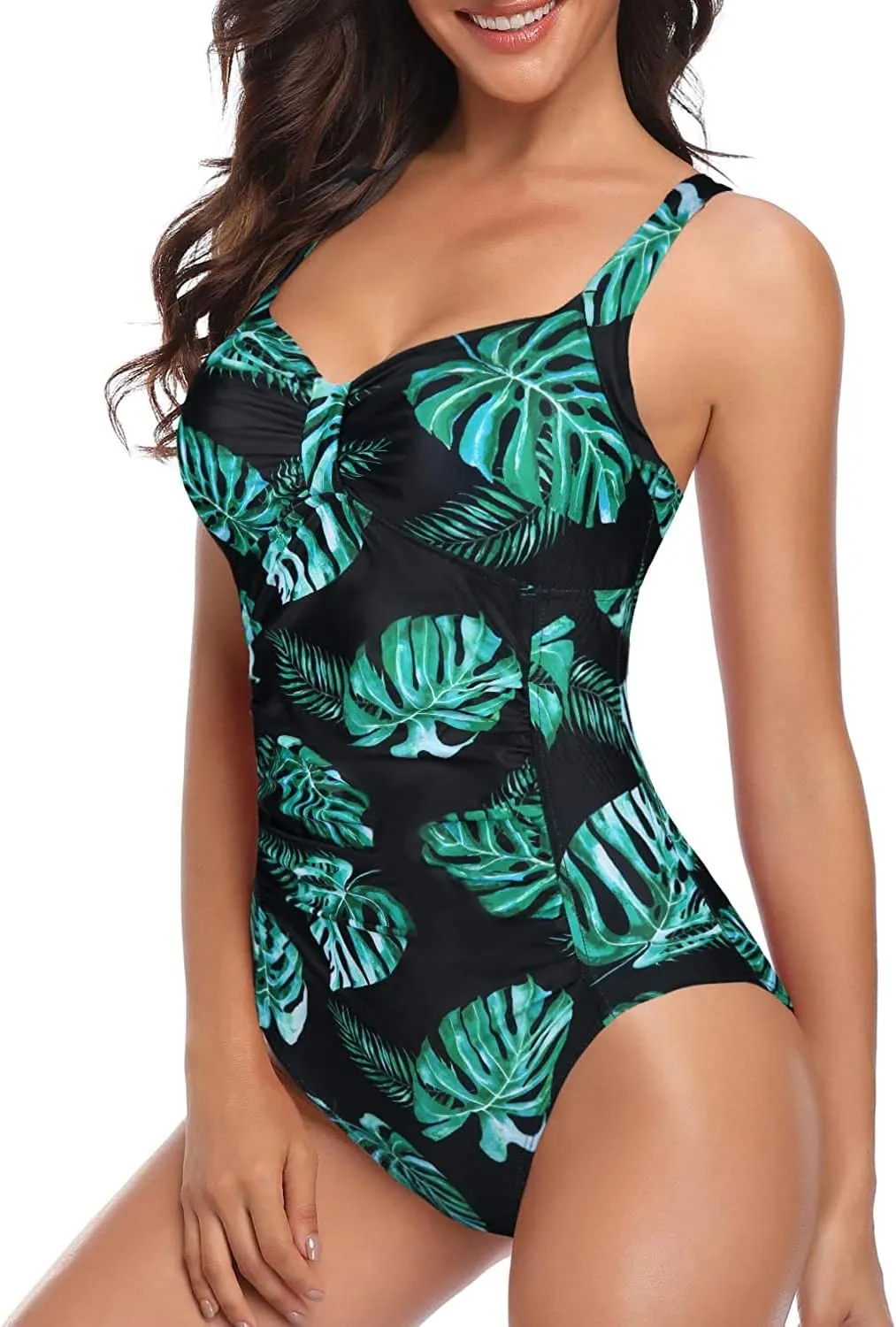 Tempt Me Women Ruched Slimming One Piece Swimsuits Tummy Control Vintage Bathing Suits