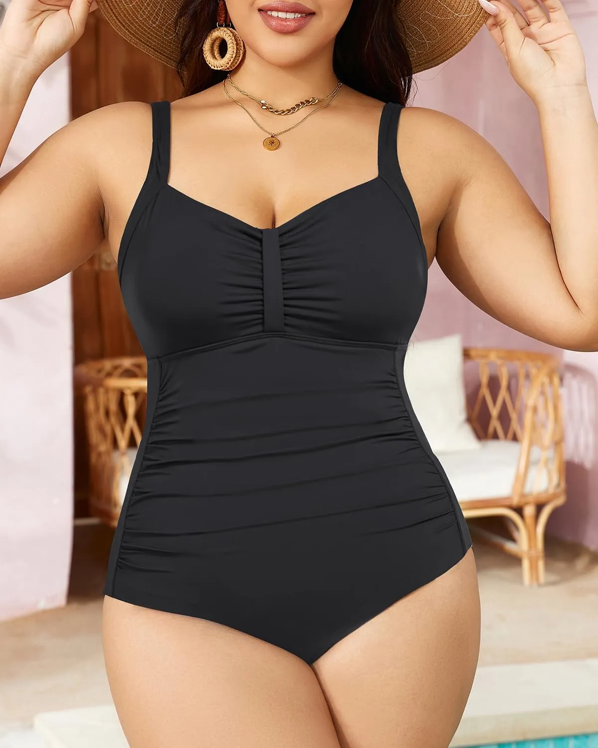 Tempt Me Women Ruched Slimming One Piece Swimsuits Tummy Control Vintage Bathing Suits