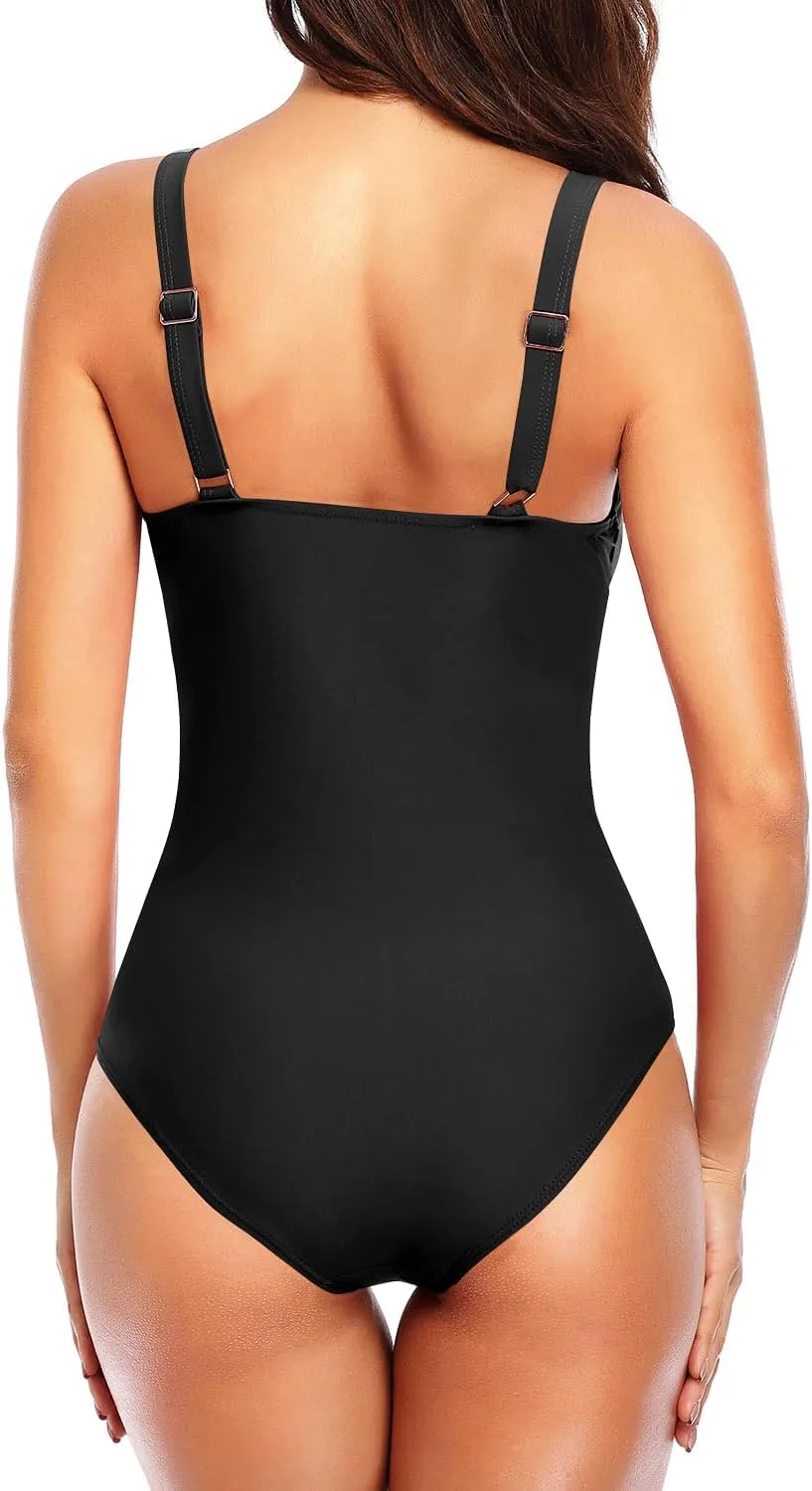 Tempt Me Women Ruched Slimming One Piece Swimsuits Tummy Control Vintage Bathing Suits