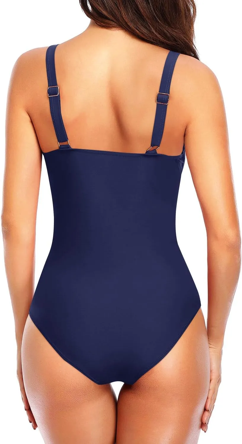 Tempt Me Women Ruched Slimming One Piece Swimsuits Tummy Control Vintage Bathing Suits