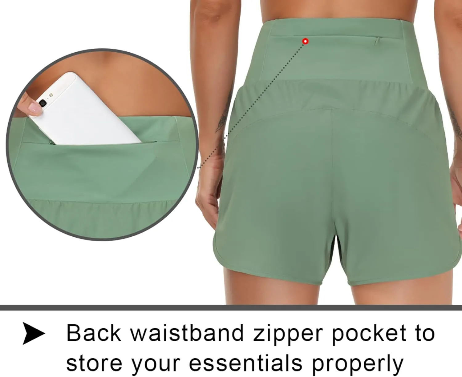 THE GYM PEOPLE Women’s High Waist Running Shorts with Liner Athletic Hiking Workout Shorts Zip Pockets