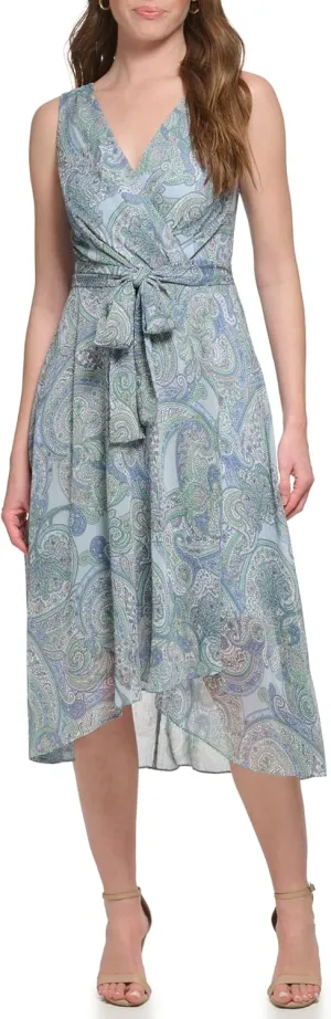 Tommy Hilfiger Women's Sleeveless Midi Faux Wrap Chiffon