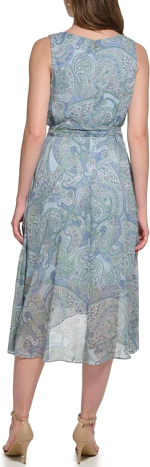 Tommy Hilfiger Women's Sleeveless Midi Faux Wrap Chiffon