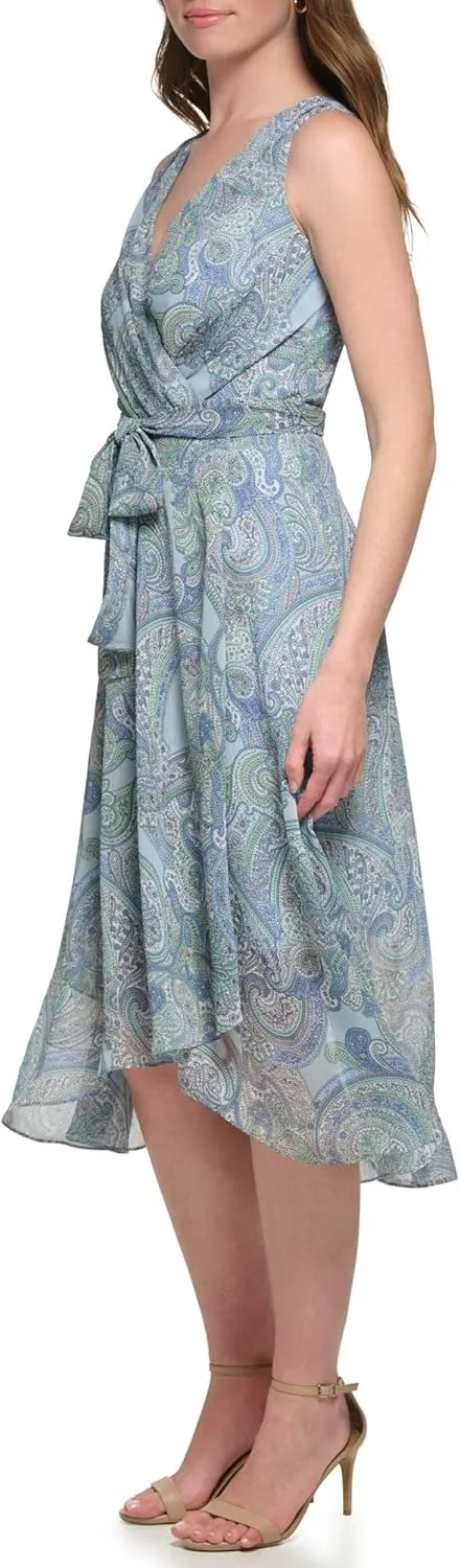 Tommy Hilfiger Women's Sleeveless Midi Faux Wrap Chiffon